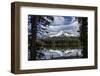 USA, Oregon, Deschutes National Forest. Broken Top framed by conifers and reflected by Sparks Lake.-Mark Williford-Framed Photographic Print