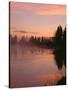 USA, Oregon, Deschutes National Forest. Fog hovers above the Deschutes River at sunrise.-John Barger-Stretched Canvas