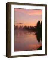 USA, Oregon, Deschutes National Forest. Fog hovers above the Deschutes River at sunrise.-John Barger-Framed Photographic Print