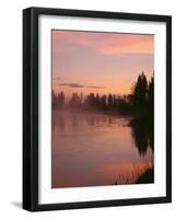 USA, Oregon, Deschutes National Forest. Fog hovers above the Deschutes River at sunrise.-John Barger-Framed Photographic Print