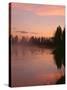 USA, Oregon, Deschutes National Forest. Fog hovers above the Deschutes River at sunrise.-John Barger-Stretched Canvas