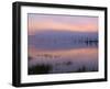 USA, Oregon. Deschutes National Forest, pastel sky at dawn and fog over Crane Prairie Reservoir.-John Barger-Framed Photographic Print