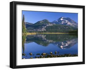 USA, Oregon, Deschutes National Forest. South Sister reflecting in Sparks Lake in early morning.-John Barger-Framed Premium Photographic Print