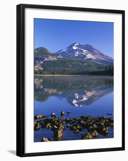 USA, Oregon. Deschutes National Forest, South Sister reflects in Sparks Lake in early morning.-John Barger-Framed Photographic Print