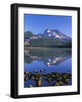 USA, Oregon. Deschutes National Forest, South Sister reflects in Sparks Lake in early morning.-John Barger-Framed Photographic Print