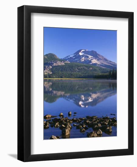 USA, Oregon. Deschutes National Forest, South Sister reflects in Sparks Lake in early morning.-John Barger-Framed Photographic Print