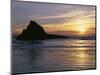 USA, Oregon. Ecola State Park, sunset over sea stack at Indian Beach.-John Barger-Mounted Photographic Print