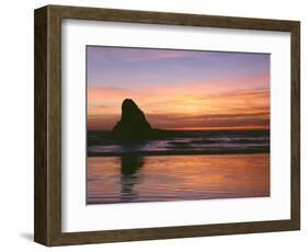 USA, Oregon. Ecola State Park, sunset over sea stack at Indian Beach.-John Barger-Framed Photographic Print