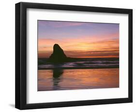 USA, Oregon. Ecola State Park, sunset over sea stack at Indian Beach.-John Barger-Framed Photographic Print