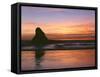 USA, Oregon. Ecola State Park, sunset over sea stack at Indian Beach.-John Barger-Framed Stretched Canvas