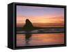 USA, Oregon. Ecola State Park, sunset over sea stack at Indian Beach.-John Barger-Framed Stretched Canvas