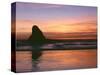 USA, Oregon. Ecola State Park, sunset over sea stack at Indian Beach.-John Barger-Stretched Canvas