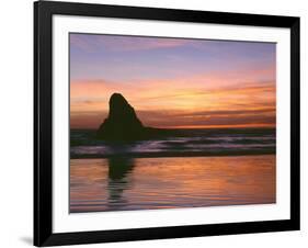 USA, Oregon. Ecola State Park, sunset over sea stack at Indian Beach.-John Barger-Framed Photographic Print