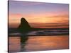 USA, Oregon. Ecola State Park, sunset over sea stack at Indian Beach.-John Barger-Stretched Canvas