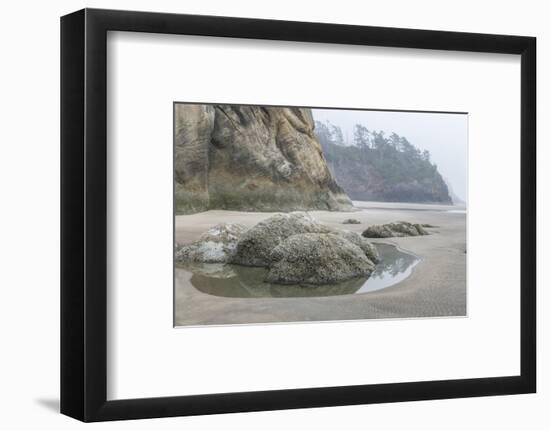 USA, Oregon. Hug Point State Park, foggy beach.-Rob Tilley-Framed Photographic Print