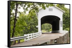 USA, Oregon, Lane County, Jasper, Place Road, Fall Creek. Pengra Covered Bridge-Emily Wilson-Framed Stretched Canvas