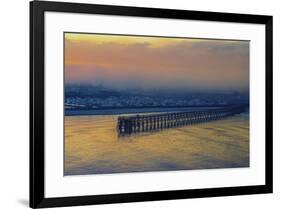 USA, Oregon, Newport. Ocean pier and marina at sunrise.-Jaynes Gallery-Framed Photographic Print