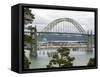 USA, Oregon, Newport. Yaquina Bay Bridge and landscape.-Jaynes Gallery-Framed Stretched Canvas