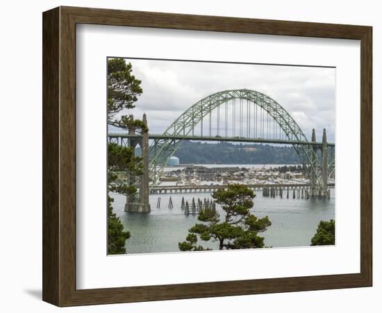 USA, Oregon, Newport. Yaquina Bay Bridge and landscape.-Jaynes Gallery-Framed Photographic Print