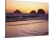 USA, Oregon, Oceanside Beach State Wayside. Sunset over Three Arch Rocks.-John Barger-Stretched Canvas