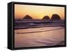 USA, Oregon, Oceanside Beach State Wayside. Sunset over Three Arch Rocks.-John Barger-Framed Stretched Canvas