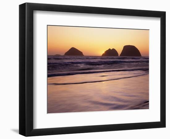 USA, Oregon, Oceanside Beach State Wayside. Sunset over Three Arch Rocks.-John Barger-Framed Photographic Print