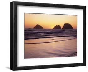 USA, Oregon, Oceanside Beach State Wayside. Sunset over Three Arch Rocks.-John Barger-Framed Photographic Print