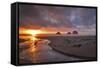 USA, Oregon, Oceanside. Sunset on Three Arch Rocks-Steve Terrill-Framed Stretched Canvas