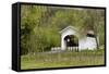 USA, Oregon, Philomath. Harris Bridge Vineyard by the Covered Bridge-Janis Miglavs-Framed Stretched Canvas