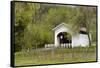 USA, Oregon, Philomath. Harris Bridge Vineyard by the Covered Bridge-Janis Miglavs-Framed Stretched Canvas