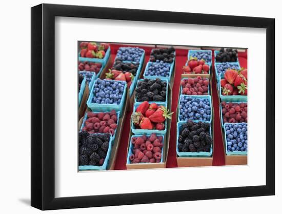 Usa, Oregon, Portland. Display of berries at Farmers Market.-Jaynes Gallery-Framed Photographic Print