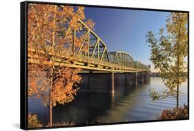 USA, Oregon, Portland. Interstate Bridge crossing Columbia River.-Jaynes Gallery-Framed Stretched Canvas