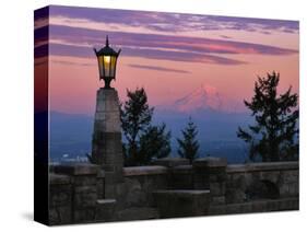USA, Oregon, Portland. Mt. Hood with moonrise at sunset.-Jaynes Gallery-Stretched Canvas