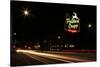 USA, Oregon, Portland. Neon sign in Old Town and traffic blur.-Jaynes Gallery-Stretched Canvas