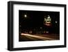 USA, Oregon, Portland. Neon sign in Old Town and traffic blur.-Jaynes Gallery-Framed Photographic Print