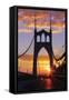 USA, Oregon, Portland. St. Johns Bridge at sunrise.-Jaynes Gallery-Framed Stretched Canvas