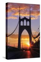 USA, Oregon, Portland. St. Johns Bridge at sunrise.-Jaynes Gallery-Stretched Canvas