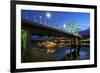 USA, Oregon, Portland. Tilikum Bridge Crossing and The Portland Spirit boat on Willamette River.-Jaynes Gallery-Framed Premium Photographic Print