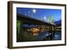 USA, Oregon, Portland. Tilikum Bridge Crossing and The Portland Spirit boat on Willamette River.-Jaynes Gallery-Framed Photographic Print