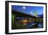 USA, Oregon, Portland. Tilikum Bridge Crossing and The Portland Spirit boat on Willamette River.-Jaynes Gallery-Framed Photographic Print