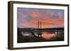 USA, Oregon, Portland. Tilikum Bridge Crossing and Willamette River at sunset.-Jaynes Gallery-Framed Photographic Print