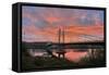 USA, Oregon, Portland. Tilikum Bridge Crossing and Willamette River at sunset.-Jaynes Gallery-Framed Stretched Canvas