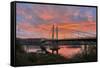 USA, Oregon, Portland. Tilikum Bridge Crossing and Willamette River at sunset.-Jaynes Gallery-Framed Stretched Canvas