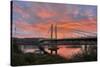 USA, Oregon, Portland. Tilikum Bridge Crossing and Willamette River at sunset.-Jaynes Gallery-Stretched Canvas