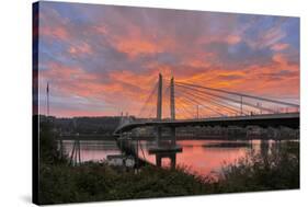 USA, Oregon, Portland. Tilikum Bridge Crossing and Willamette River at sunset.-Jaynes Gallery-Stretched Canvas