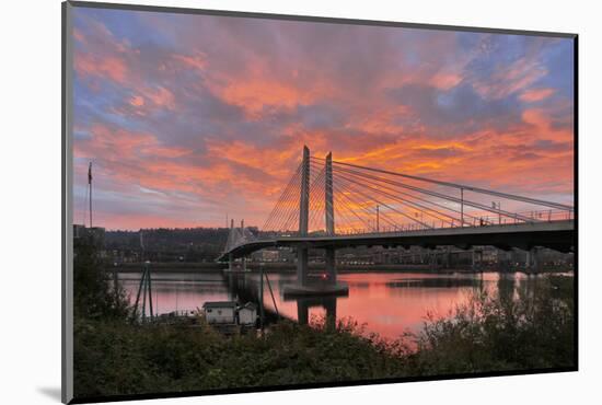 USA, Oregon, Portland. Tilikum Bridge Crossing and Willamette River at sunset.-Jaynes Gallery-Mounted Photographic Print