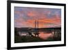 USA, Oregon, Portland. Tilikum Bridge Crossing and Willamette River at sunset.-Jaynes Gallery-Framed Photographic Print