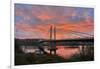 USA, Oregon, Portland. Tilikum Bridge Crossing and Willamette River at sunset.-Jaynes Gallery-Framed Photographic Print