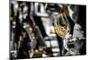 USA, Oregon, Portland. White wine swirl in glass at Portland wine tasting event.-Richard Duval-Mounted Photographic Print