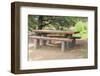 USA, Oregon, Redmond, Terrebonne. Smith Rock State Park. Picnic table and bench.-Emily Wilson-Framed Photographic Print